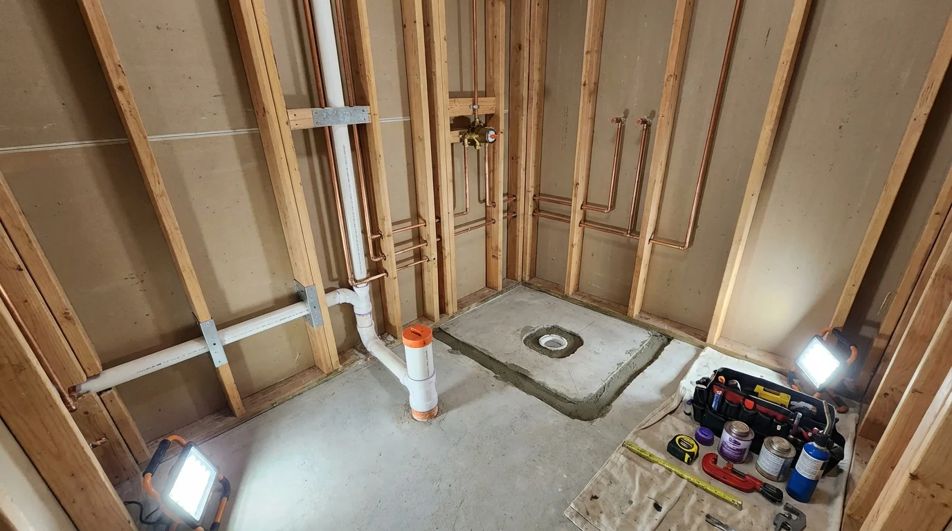 Bathroom rough-in plumbing during remodel by Johns Plumbing LLC in Sunland Park