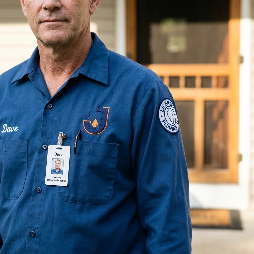 Licensed plumber showing ID badge in Sunland Park, NM