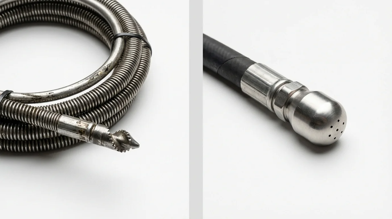 Drain snake cable and hydro jetting nozzle used for drain cleaning in Sunland Park, NM