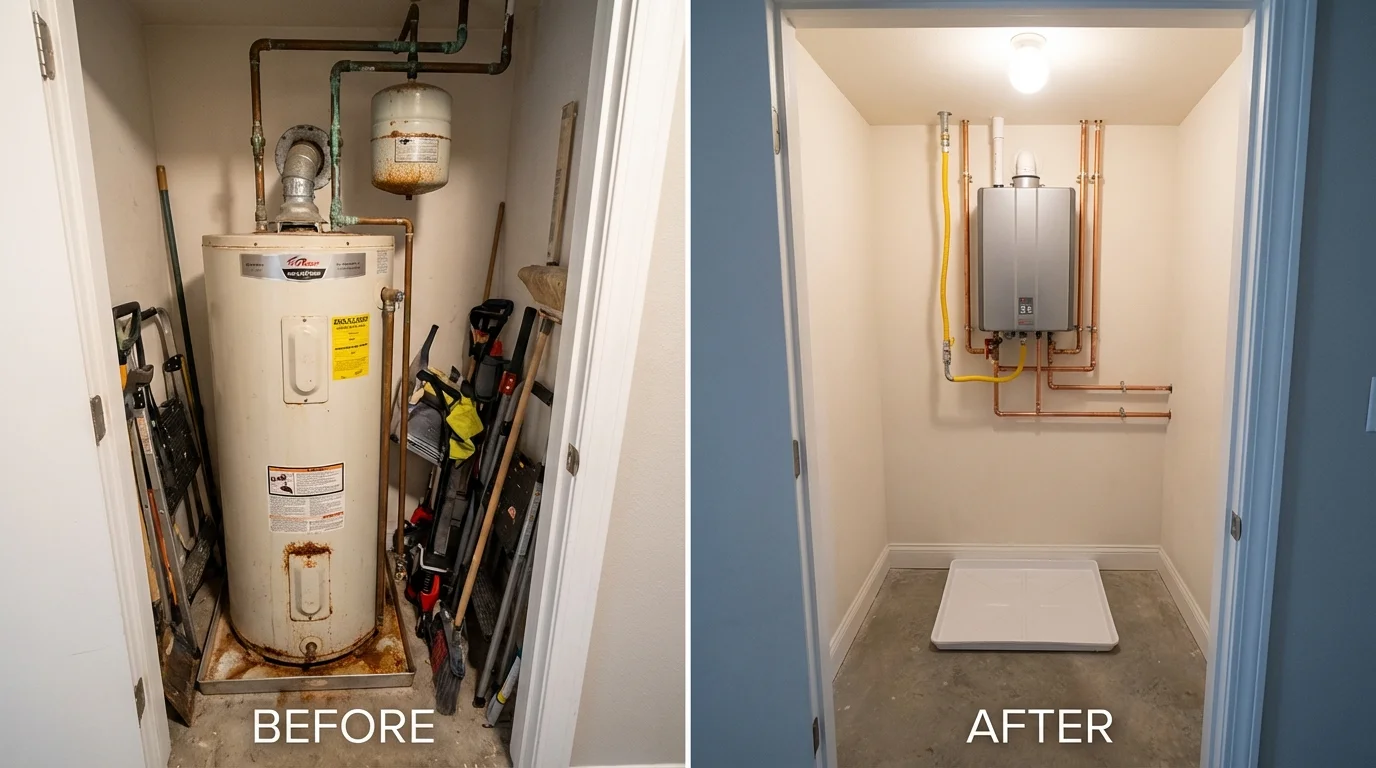 Tank water heater versus wall-mounted tankless unit comparison for Sunland Park, NM homeowners