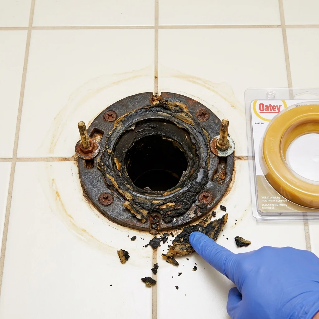 Failed wax ring showing water seepage at the base of a toilet in a Sunland Park, NM home