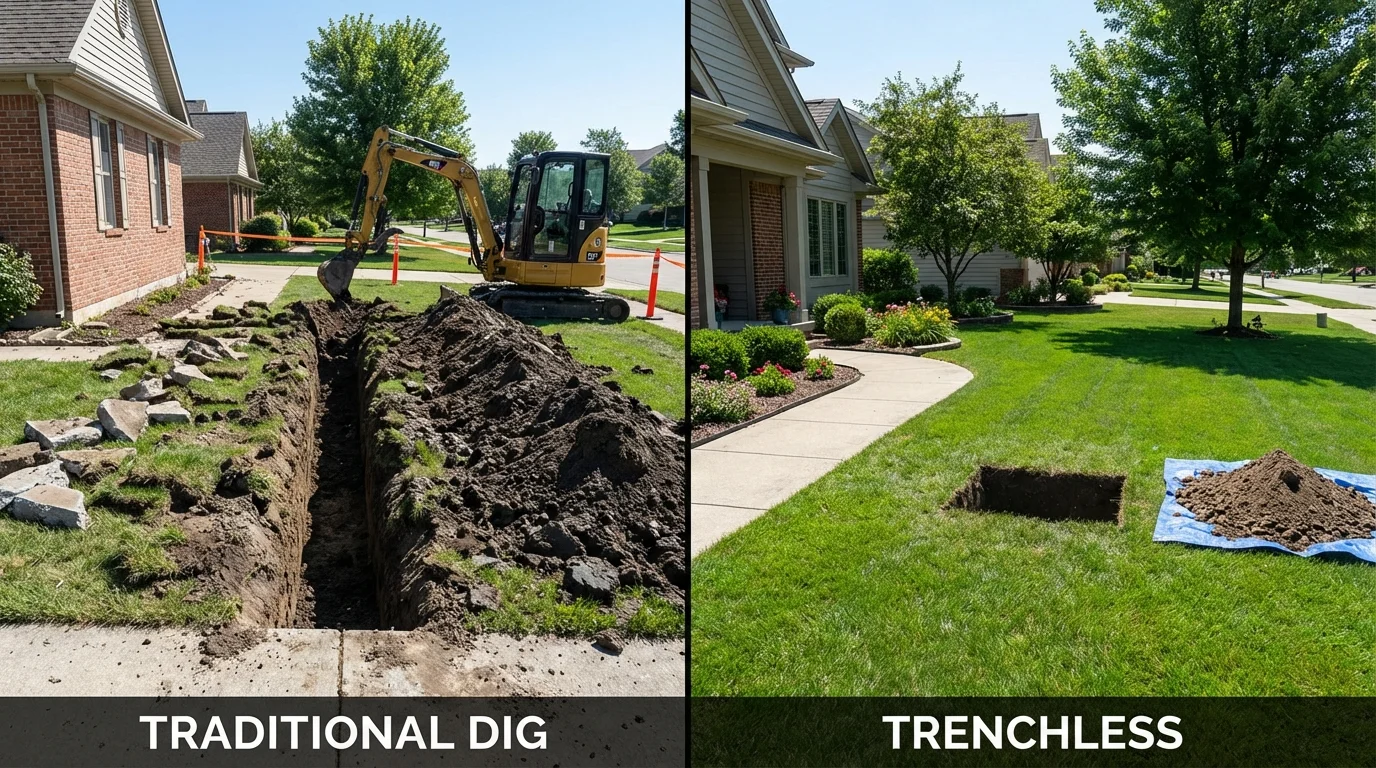 Trenchless sewer repair with minimal yard damage versus traditional excavation in Sunland Park, NM